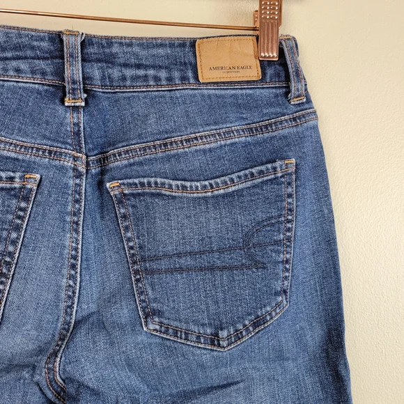 American Eagle Tomgirl Medium Wash Mid Rise Button Fly Distressed AE 2 Jeans - Picture 11 of 16